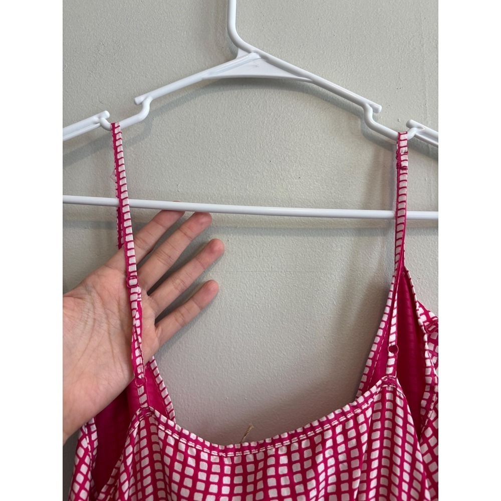 Y2K Gingham Pink & White Romantic Strapless Midi V-Neck Silk Dress - Small - Picture 5 of 10